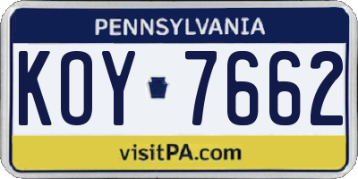 PA license plate KOY7662