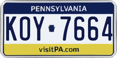PA license plate KOY7664