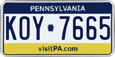 PA license plate KOY7665