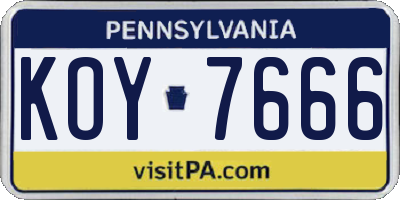 PA license plate KOY7666