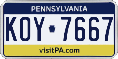 PA license plate KOY7667