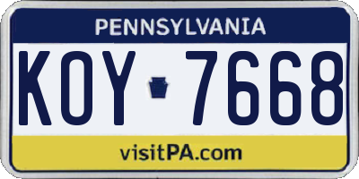 PA license plate KOY7668