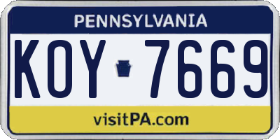 PA license plate KOY7669