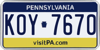 PA license plate KOY7670