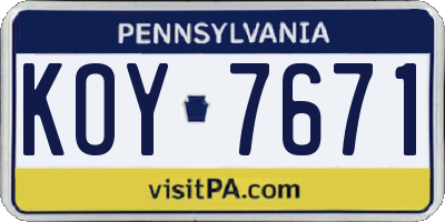 PA license plate KOY7671