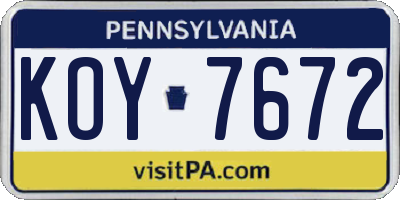 PA license plate KOY7672