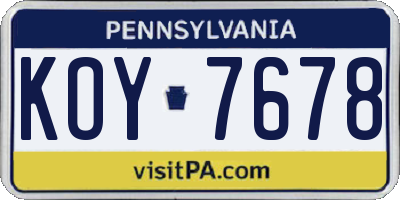 PA license plate KOY7678