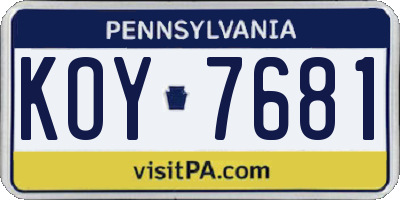 PA license plate KOY7681