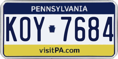 PA license plate KOY7684