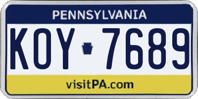 PA license plate KOY7689