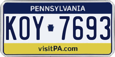 PA license plate KOY7693