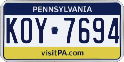 PA license plate KOY7694