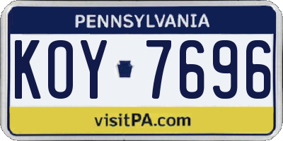 PA license plate KOY7696