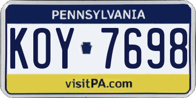 PA license plate KOY7698