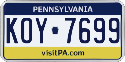 PA license plate KOY7699