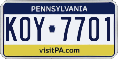 PA license plate KOY7701