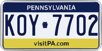 PA license plate KOY7702