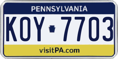 PA license plate KOY7703