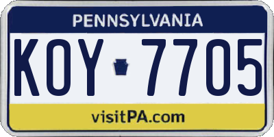 PA license plate KOY7705
