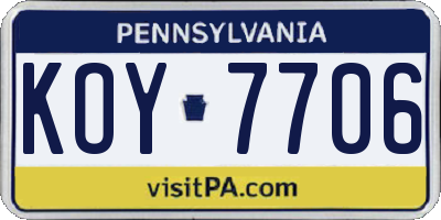 PA license plate KOY7706