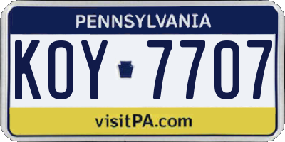 PA license plate KOY7707