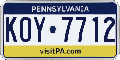 PA license plate KOY7712
