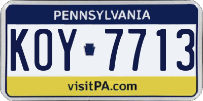 PA license plate KOY7713