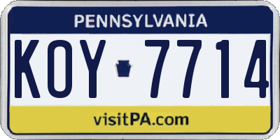 PA license plate KOY7714