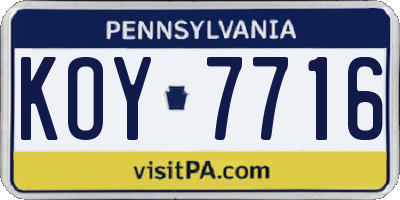 PA license plate KOY7716