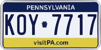 PA license plate KOY7717