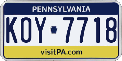 PA license plate KOY7718