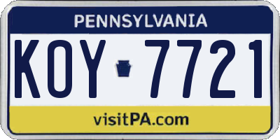 PA license plate KOY7721