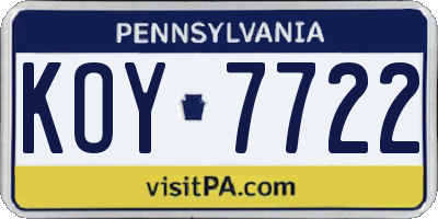 PA license plate KOY7722