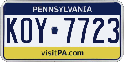 PA license plate KOY7723