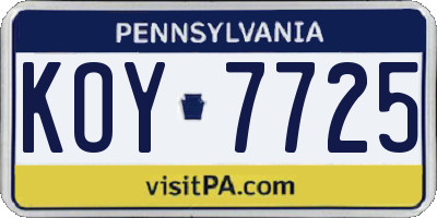 PA license plate KOY7725