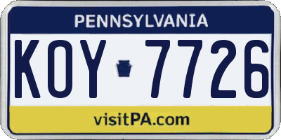 PA license plate KOY7726