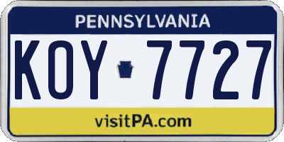 PA license plate KOY7727