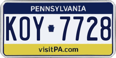 PA license plate KOY7728