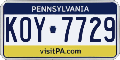 PA license plate KOY7729