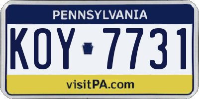 PA license plate KOY7731