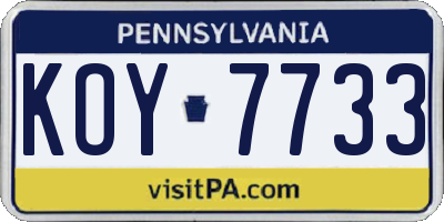 PA license plate KOY7733