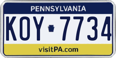 PA license plate KOY7734