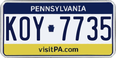PA license plate KOY7735