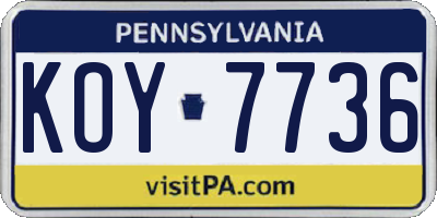 PA license plate KOY7736