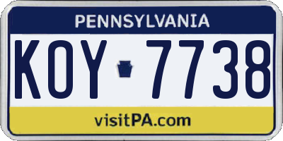PA license plate KOY7738