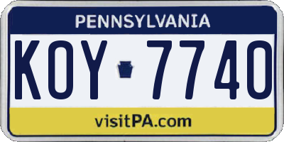 PA license plate KOY7740