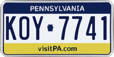 PA license plate KOY7741