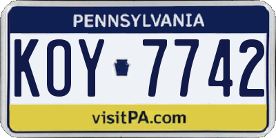 PA license plate KOY7742