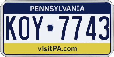 PA license plate KOY7743
