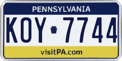 PA license plate KOY7744